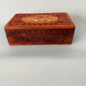 Vintage wooden inlay carved bohemian trinket box home decor